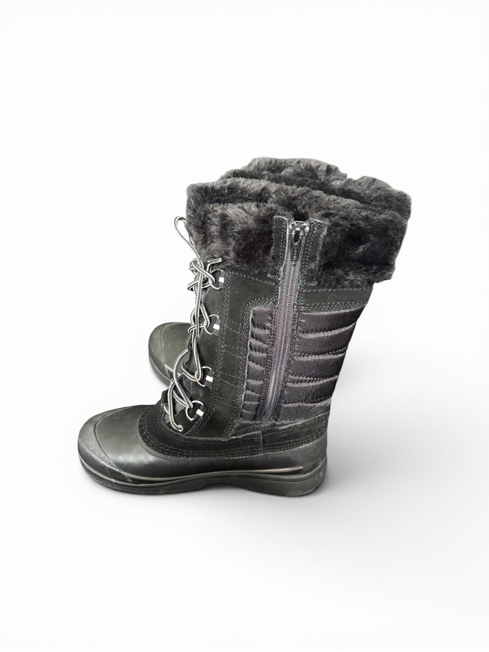 Lands' End Black Winter Rain Boots with Gray Fur Trim - Picture 5 of 5